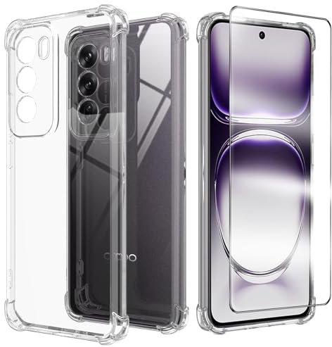 Cover Compatibile per OPPO Reno 12 Pro/Reno12 Pro 5G con 1 Pellicola Vetro Temperato, Morbido Silicone ed Antiurto Protettivo Bumper TPU Gel Smartphone Custodia Case - Trasparente