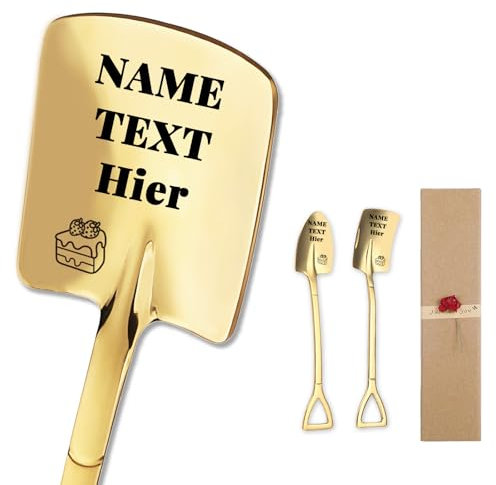 2 Stück Personalisiert Individuelle Gravur Eislöffel mit Gravur Edelstahl,Müslilöffel Dessertlöffel Teelöffel in Geschenkbox Hochzeitsgeschenke Valentinstag Geburtstage (Gold)