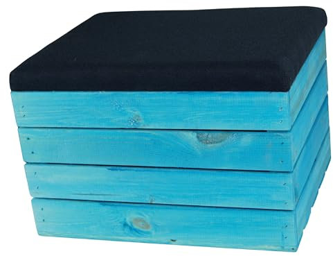 Kistenkolli Altes Land Sitzhocker mit Stauraum, Fußbank Aufbewahrungsbox 50x40cm Sitzhocker Holztruhe Aufbewahrungskiste Holztruhe Sitzpouf & Fußhocker (Türkis Polster Schwarz)