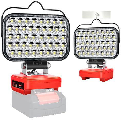 GZYZ LED Akku Lampe Für Ein hell PXC 18V,126W 5800LM Kabellose Spotlight Baustellenlampe,LED Campinglampen mit USB- und Typ-C für Gärten, Garagen (Keine Batterie) (Rot-126W für Einhell 18V)