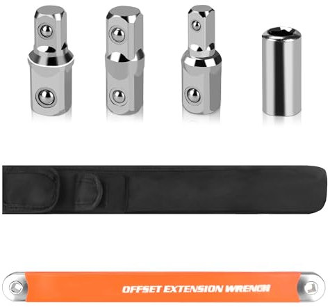 APIOLO Offset Extension Wrench Set, 15.4-inch Offset Extension Wrench, Tight Reach Extension Wrench Set with Versatile 1/4,3/8,1/2 Square Drive Adapters and 1/4 Socket, Extension Ratchet Wrench