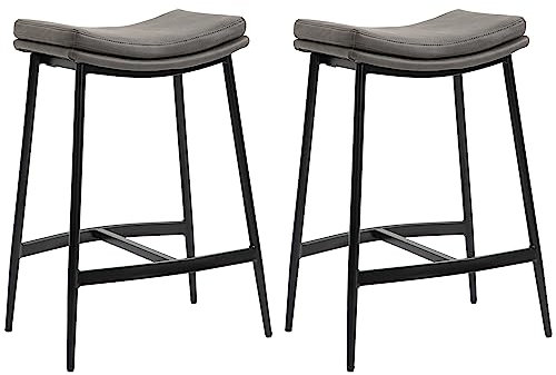 HOMCOM Conjunto de 2 Taburetes Altos de Cocina Sillas Altas de Cocina sin Respaldo con Estructura de Acero Estilo Industrial Carga 120 kg para Bar Salón Comedor Gris