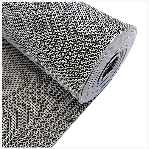 Tapis de sol antidérapant en maille creuse de 5,5 mm d'épaisseur pour extérieur, intérieur, piscine, zone humide, tapis en forme de S, tapis anti-éclaboussures à faire soi-même, gris, 0,9 x 3 m