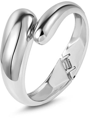 ALEXCRAFT Bracciale Donna Argento Acciaio Inossidabile Forma Goccia Fascia Larga Regolabile Rigido