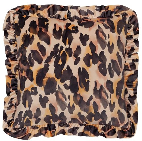 furn. Leopard Printed Velvet Ruffle Cushion Cover - Multicolour - 45x45cm