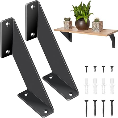 CTCEHL Regalwinkel Schwarz,2 Stück Regalhalterung,Schwerlast Wandhalterung,Schwerlastwinkel,Regalwinkel Schwerlast,Regalhalter für Metallregale,Schlafzimmer,Küche Büro Bücherregal (Schwarz (15 cm))
