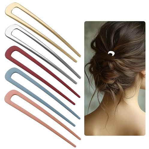 5 Stück French Hair Pin 10 CM Metall Französische Haarnadel French Twist Hair Pin U Förmige Haargabel Groß Haarpin Hair Pins French Clip für Frauen Mädchen,Gold,Silber,Orange-Rosa,Blau