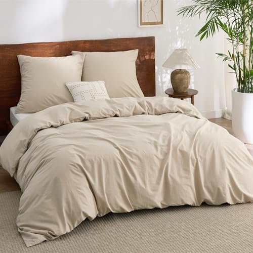 BEDSURE Bettwäsche 220x240 Baumwolle 3teilig - Bettwäsche-Sets Hazeltaupe Bettbezug mit 2 Kissenbezüge 80x80 cm, Ähnliche Textur wie Washed Leinen, Oeko-TEX Bedding Braun mit Reißverschluss