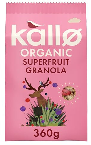 Kallo Crunchy Superfruit Granola, 360g – Organic, Vegan and Vegetarian Friendly, High-Fibre, Wholegrain Breakfast with Cranberries, Blackcurrants and Blueberries
