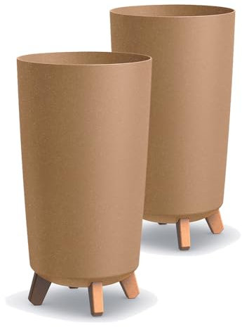 Tymar Übertöpfe groß mit Füßen, Blumenübertopf, Blumentopf Gross, Blumenkübel matt, Pflanzkübel für Außen und Innen ((2pack) Holz ; Höhe 44,5 cm/ø 24 cm)