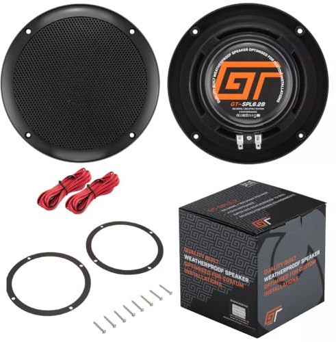 Kit Set para Bass Face GT Audio GT-SPL6.2B 2 Altavoces náuticos de Rango Completo 150 vatios rms 300 vatios máx. Negro 18 cm 180 mm, 4 Ohm, Impermeable, Barco, Marino, par + Cables Gratis