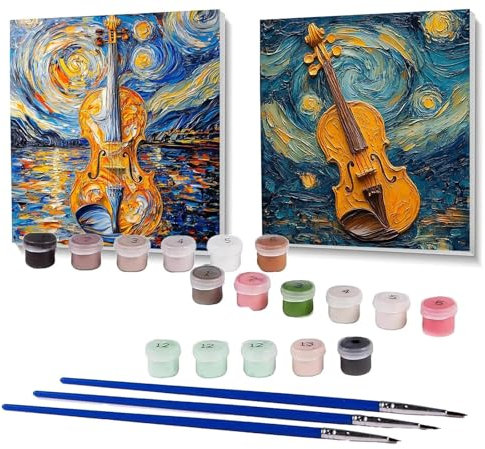 2 Pack Malen Nach Zahlen Erwachsene Sternenhimmel, Malen Nach Zahlen auf Leinwand mit Pinsel und Acrylfarben set 80x80cm, Bastelset Erwachsene Cello, für Deko Wohnzimmer und Geschenke SPYH- 228