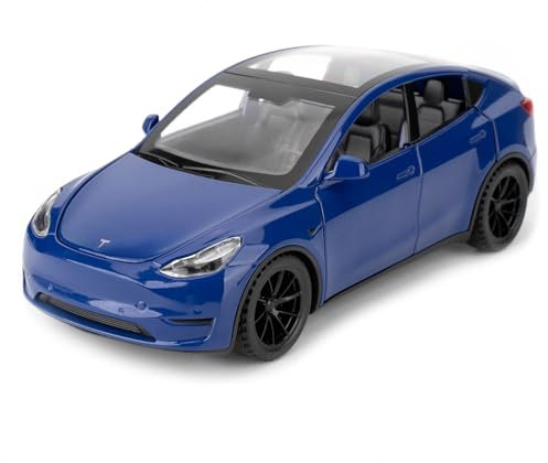 TGRCM-CZ 1/32 Skala Diecast Tesla Modell Y Spielzeugauto, Zink Legierung Pull Back Fahrzeuge Modellauto mit Ton und Licht für Sammler Kinder 3+ Jahre alte Geburtstagsgeschenk (Blau)