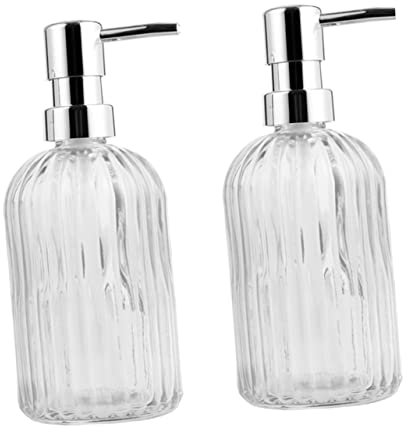 Healvian Flacon Distributeur à Pompe 2 Pièces 400 ML Verre Transparent Bouteille Distributrice De Lotion Rechargeable pour Savonnette Liquide Et Shampoing Usage Voyage Et Salle De Bain