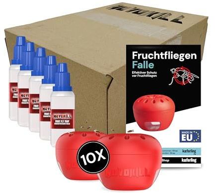 Novokill Fruchtfliegenfalle Set – 5x Lockstoff 30ml + 10x Fallen – Effektive Obstfliegenfalle für Küche & Gastronomie – Fruchtfliegen bekämpfen – Falle mit langanhaltender Wirkung – Wiederverwendbar