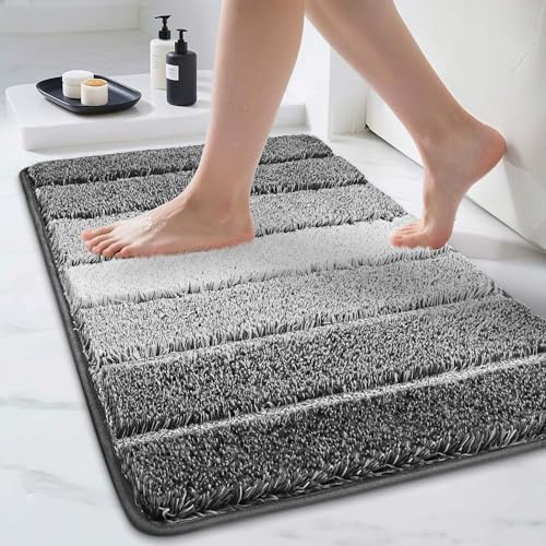 COSY HOMEER Badezimmerteppich 50 x 75 cm, Dunkelgrau | Weiche Badematte, saugstark, rutschfest, waschbar, 100% Polyester, für Dusche, Bad und Schlafzimmer
