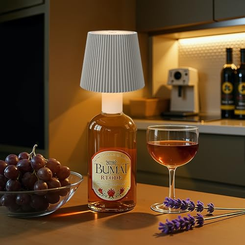 Ketom Flaschenlampe Aufsatz LED Aufladbar Taubengrau, IP54 Wasserdicht | Lampenschirm für Flasche, Akku Lampe für Flasche LED USB, 3 Farbtemperaturen, Dimmbare, Touch Control, für Restaurant Bar