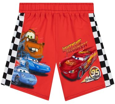 Disney Badeshorts Jungen, Lightning McQueen Badehose Junge, Badeshorts mit Cars, Kinderbadehose Lightning McQueen Badeset, Rot 104