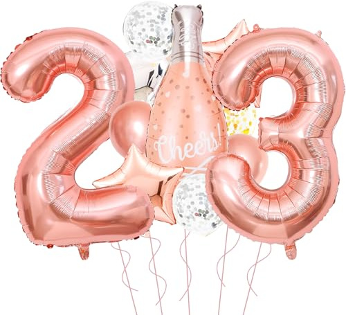 Rose Gold 23rd Birthday Decorations for Her, 23 Balloon Number 40 Inch, Champagne Balloon for Rose Gold Birthday Decorations, Bachelorette Party Decorations