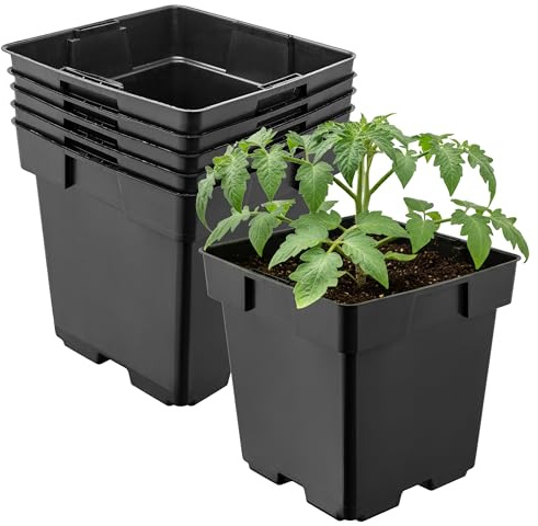 Garronda Pflanztopf Kunststoff 14 x 14 x 14 cm (2L) 5er Set eckig mit Drainagelöchern Blumentopf robust Pflanzentopf für Garten Gewächshaus Balkon Anzucht Innen Außenbereich Schwarz GD-0199
