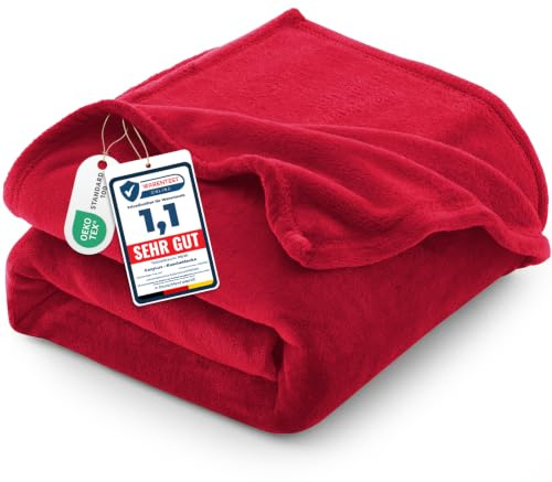 CozyLux 2er Set Kuscheldecke Flauschig Decke 150x200 cm Rot | OEKO-TEX 100, 260 g/m² XL Flanell Sofa Decke für Frauen, Geschenke zum Geburtstag für Mama, warme Deko für das Zuhause
