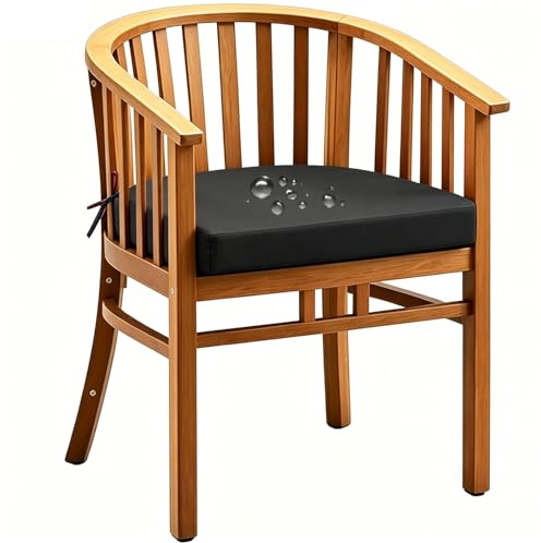 PLCIVSA Stuhlkissen Outdoor Halbrund Wasserfest 40x40 45x45 50x50cm rutschfest Sitzkissen mit Bändern Dickes Hochdichter Schaumstoff Sitzpolster für Garten,Terrasse, Außenmöbel(dunkelgrau,45x45x5cm)