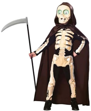 (PKT) (9902795) Child Boys Skeleton Grim Reaper Costume (5-6yr)