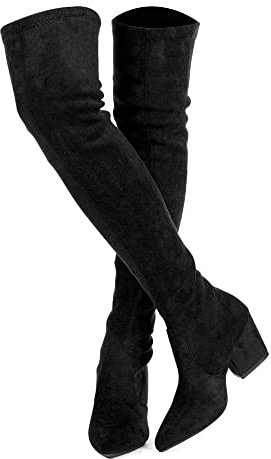 Mtzyoa Stivali da donna con tacco alto a blocco, a punta, elasticizzati, sopra il ginocchio, nero, 39.5 EU