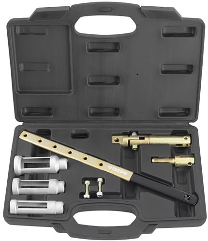TECPO Ventilfederspanner-Satz, Demontage & Montage von Ventilfedern und Ventilschaftdichtungen für 8V, 12V & 16V Motoren, ohne Zylinderkopf-Demontage, inkl. 3 Druckstücke Ø20, 26, 30, 34mm, länge 85mm