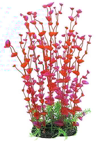 BSGP 1 PACK Artificial Aquarium Plants Aquarium Decor Fish Tank Decoration Ornament Artificial Purple Plastic Plant, Red, 16-inch Tall