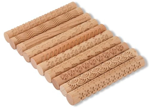 Lzttyee Set mit 10 Holzgriffen, Töpferwerkzeugen für Modelliermasse, Braun, 10 Stück