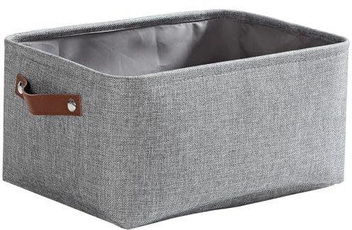 Mangata Faltbare Aufbewahrungskörbe mit Ledergriff, Verdicktes Leinen Stoff Aufbewahrungsbox Korb für Spielzeug, Kleidung, Zuhause, Wäsche (Grau, Medium)