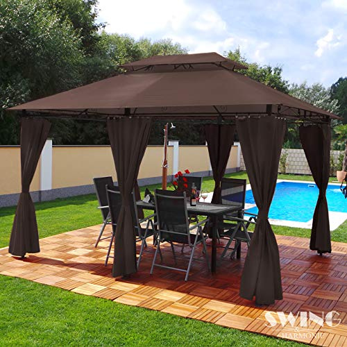 Luxus Pavillon 3x4m Minzo - inklusive Seitenwände Gartenpavillon Partyzelt Gartenzelt (ohne Moskitonetz, braun)