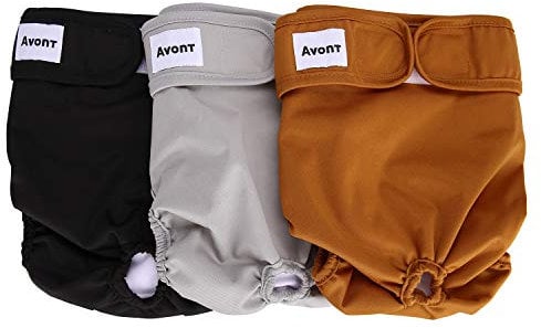Avont 3 Stück Wiederverwendbare Hundewindeln, Hochsaugfähige, waschbare und umweltfreundliche Damenbinden Höschen für weibliche Haustiere -Schwarz/Braun/Grau