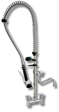 VM Europa - 2 Loch Geschirrbrause mit separatem Wasserhahn - 120 cm Höhe - AISI 304 Edelstahllegierung - Lochabstand 16 cm - biegsamer Wasserhahn Armaturen Gastronomie Wand Armatur
