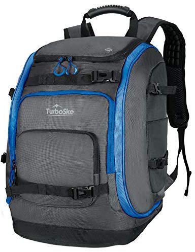 TurboSke Skischuh-Tasche, Rucksack – 65 l, wasserdicht, für Skifahren, Snowboarden, Reisen, Gepäck, zur Aufbewahrung von Stiefeln, Jacken, Handschuhe und anderes Zubehör für Damen und Herren (blau)