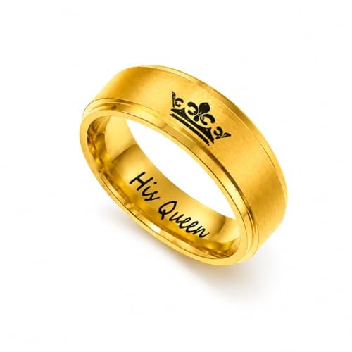 Uloveido Edelstahl His Queen Her King Ehering für Männer und Frauen, Gold Paare Verlobungsringe mit Kronenanhänger SN140, T1/2(62.1mm), Kristall, Zirkonia