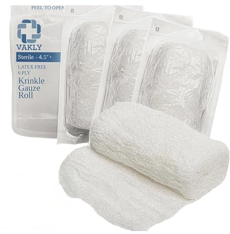 Vakly Sterile Kerlix Krinkle Gauze Rolls 4.5x4.1 yd 6-Ply Cotton, 5 Pack