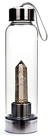 UKKD Water bottle Natural Quartz Gemstone Glass Water Bottle Direct Drinking Cup-Brown