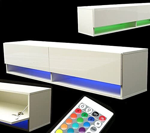 D&L LED Lowboard TV-Schrank 140 Hochglanz Hängeschrank Fernsehschrank weiß 57044 AWZ