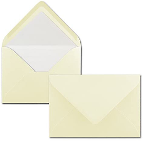 50 Briefumschläge Vanille (Creme) - DIN C6 - gefüttert mit weißem Seidenpapier - 100 g/m² - 11,4 x 16,2 cm - Nassklebung - NEUSER PAPIER