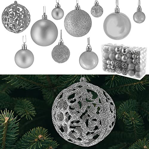 Christbaumkugel XL 100er Set Silber matt glänzend Ø3;Ø4;Ø6cm Kunststoff Weihnachtskugel Kugeln Baumschmuck (100er Set Silber)