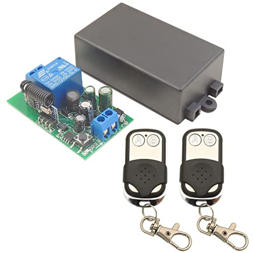 DieseRC AC 240V 230V 220V Relé inalámbrico Control remoto Interruptor de luz 1500W 1 canal 433Mhz Receptor de relé RF con 2 transmisores, para bombilla de lámpara fácil de instalar