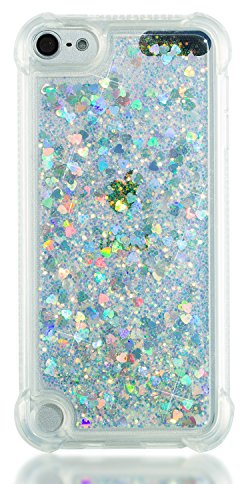COTDINFOR Kompatibel mit iPod Touch 7 Hülle Flüssigkeit Glitzer Stoßfest Fließend Glänzend Schlank Hülle für Schutzhülle Silikon Handyhüllen für Pod Touch 5/6 TPU Love Silver YBWTLS.