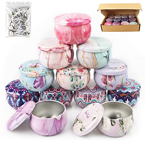 12 Stück DIY Kerzen Set kerzengläser mit 50 Kerzenkern Kerzen selber Machen Set kerzendosen leer mit Deckel, kerzenherstellung zubehör für Duftkerze Candle Making kit