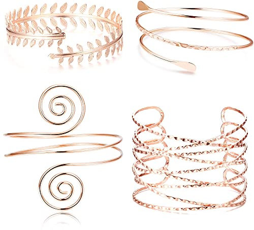Milacolato Spiral Oberarm Cuff Armband Armreif Für Damen Verstellbares Glatt Offen Viktorianischer Filigraner Wirbel Boho Handgelenkwickel Blatt Manschetten Armband Roségold