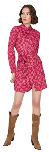 Trendyol Mini Shirt Regular Dress Vestido, Fucsia, 68 para Mujer