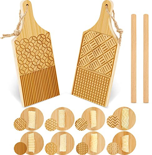 4 Pieces Wood Gnocchi Pasta Board Gnocchi Paddle Maker Garganelli Pasta Board Making Tools Set with Rolls Kitchen Gift Ideas