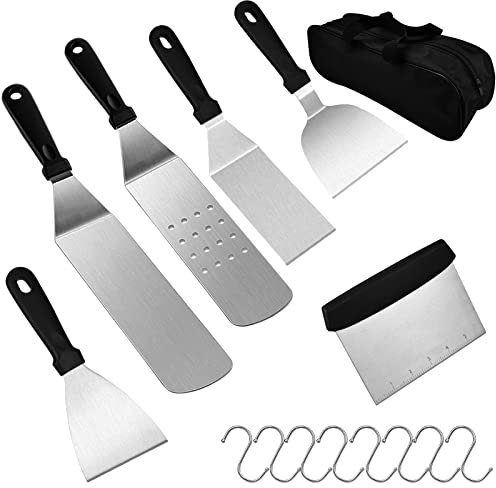 Grill Griddle Accessories Kit, 6Pcs Professional Heavy Duty Stainless Steel Griddle Spatula & Scraper, Spatula Griddle Accessories with S-Hook for Cast Iron Griddle BBQ Flat Top Grill