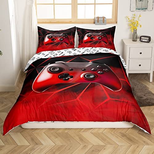 Ensemble de Literie 140x200 pour Garçons Adolescents Décoration de Salle de Jeux,Housse de Couette Console de Jeu Brumeuse,Couvre-Lit pour Manette de Jeu Vidéo Enfants Gamepad,Décor de Chambre Rétro